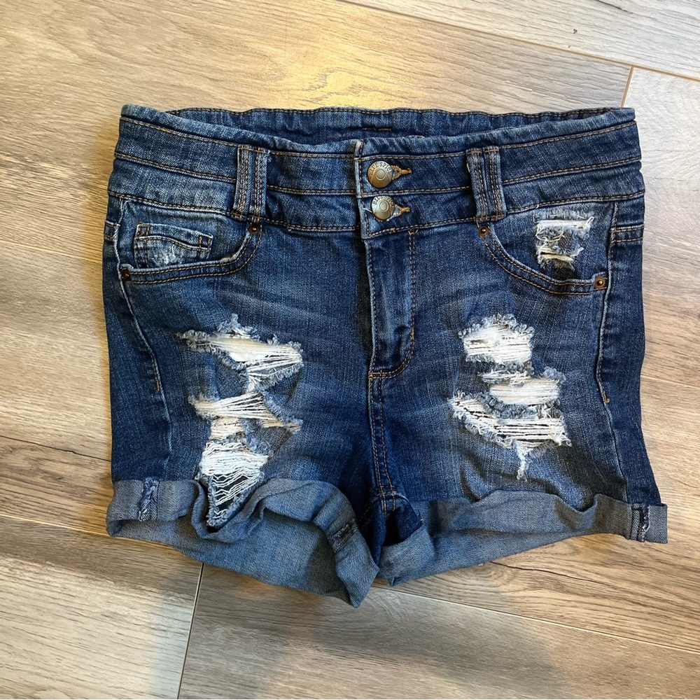 Blue Spice High Rise Rolled Denim Shorts